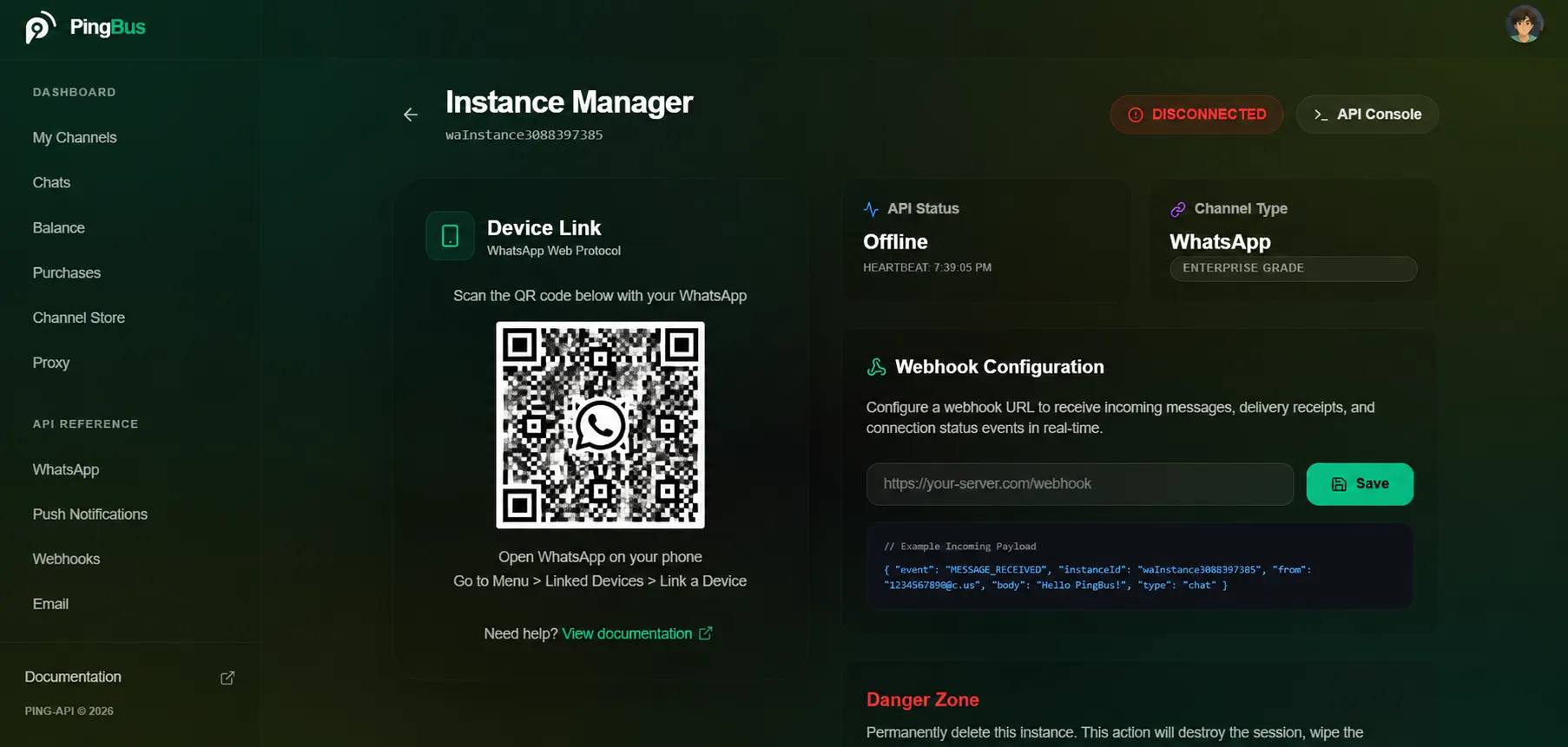 pingbus.live — WhatsApp Session Manager · Baileys QR Auth